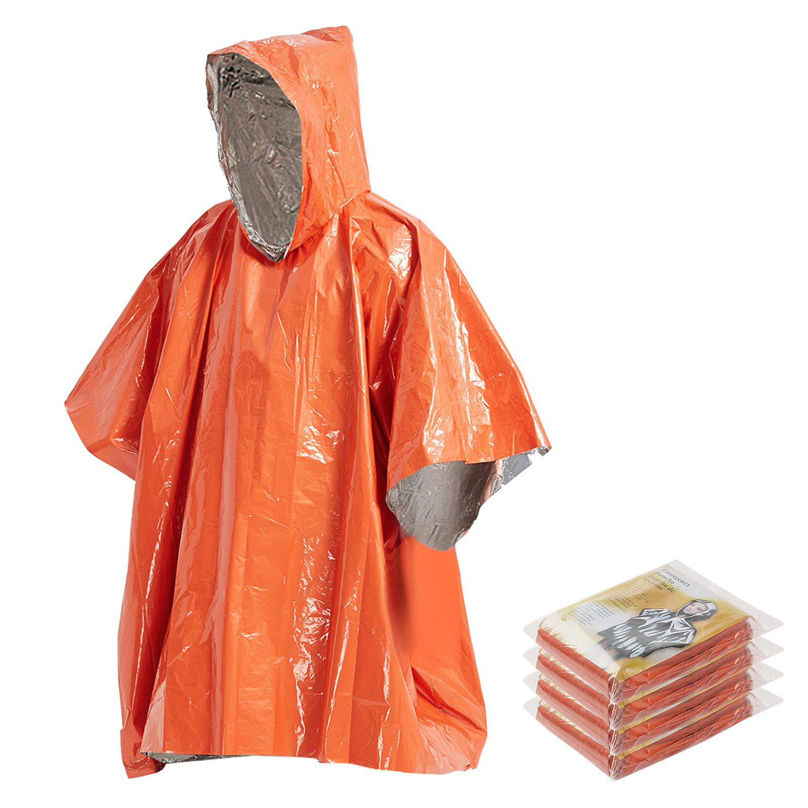 4PCS Orange Emergency Raincoat Aluminum Film Disposable Poncho Cold Insulation Rainwear