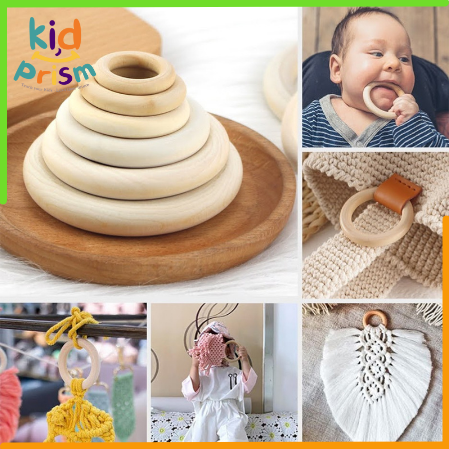 Giáo cụ Montessori - Vòng tròn gỗ dành cho bé từ 0-3 tháng tăng cường phát triển vận động tinh