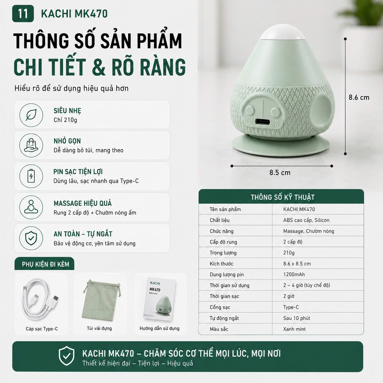 Máy Massage Cổ Vai Gáy Hít Tường Kachi MK470 - Bóng massage huyệt đạo lưng vai - hàng chính hãng