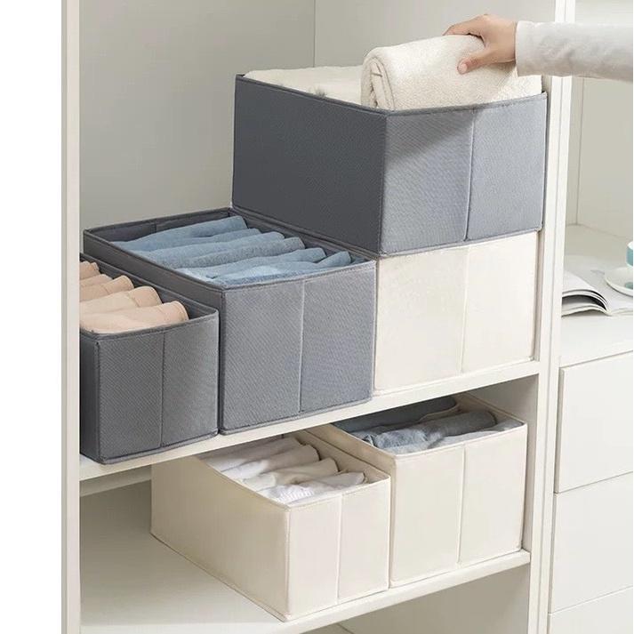 Hộp đựng quần áo chia ngăn, thùng vải đựng đồ lót, tất để tủ gấp gọn tiện lợi