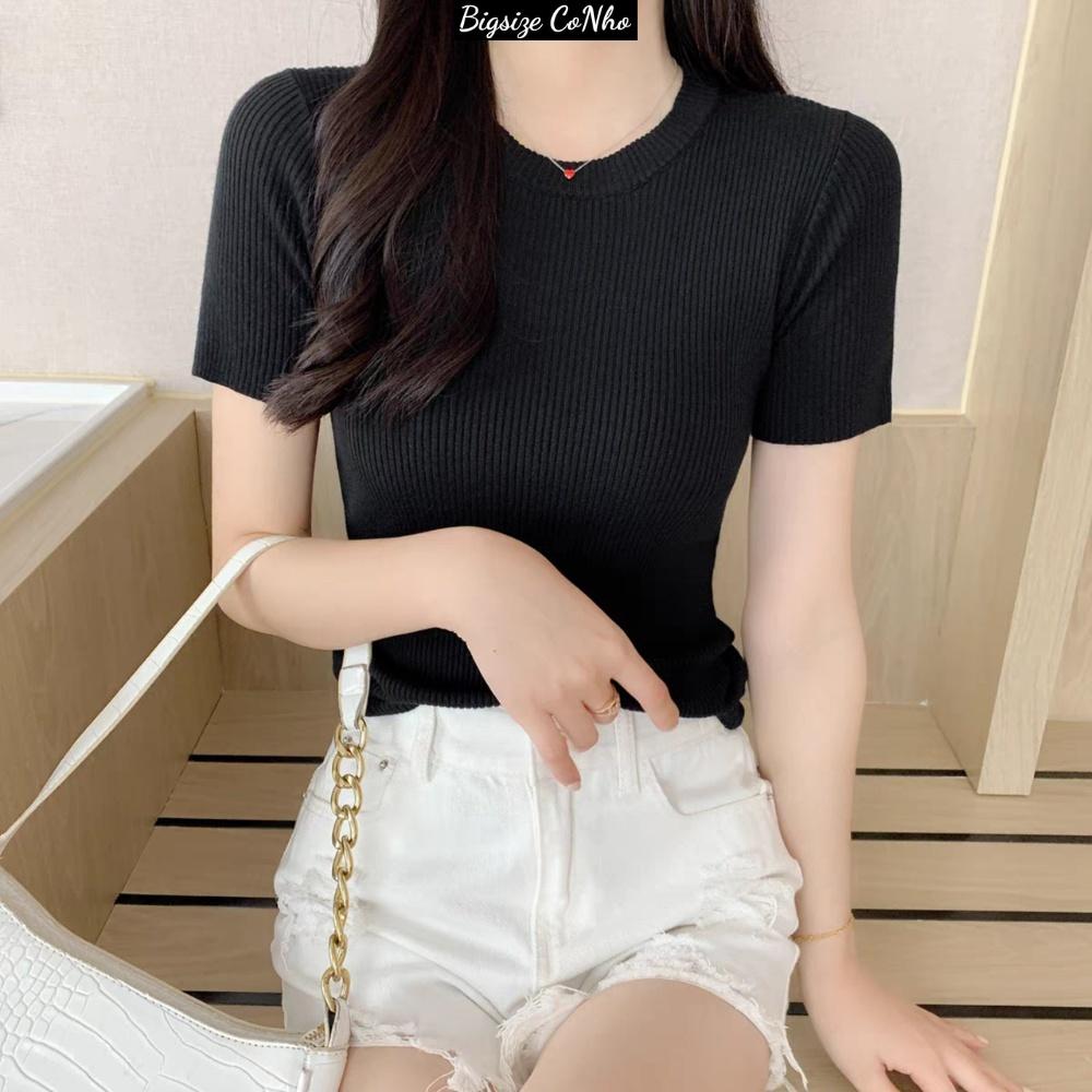 Áo thun bigsize nữ basic tay ngắn cổ tròn chất gân tăm co giãn phom rộng 60-92kg G102 - Xanh cốm