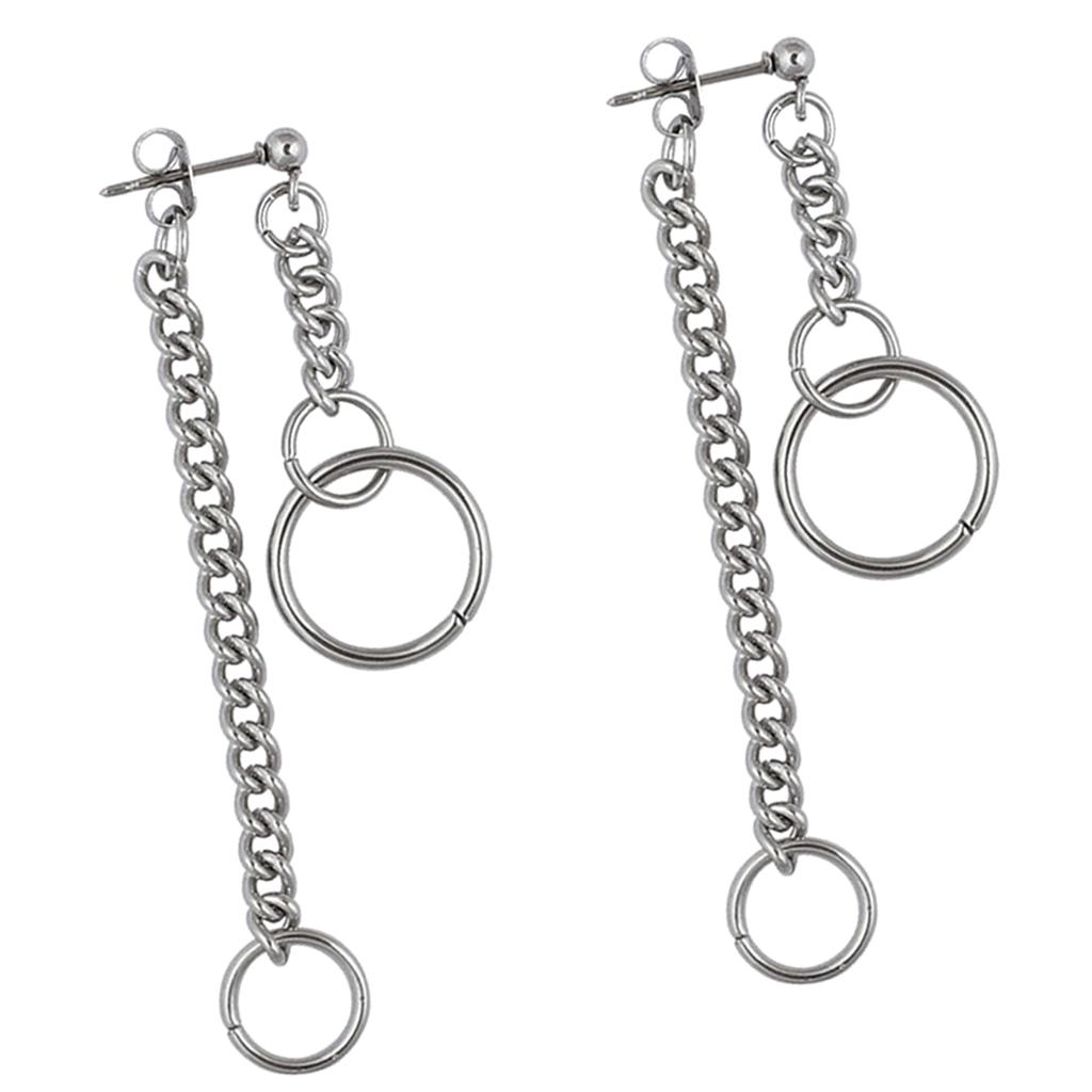 1 Pair Long Chain Tassel Hoop Drop Dangle Silver Color Ear Stud Earrings