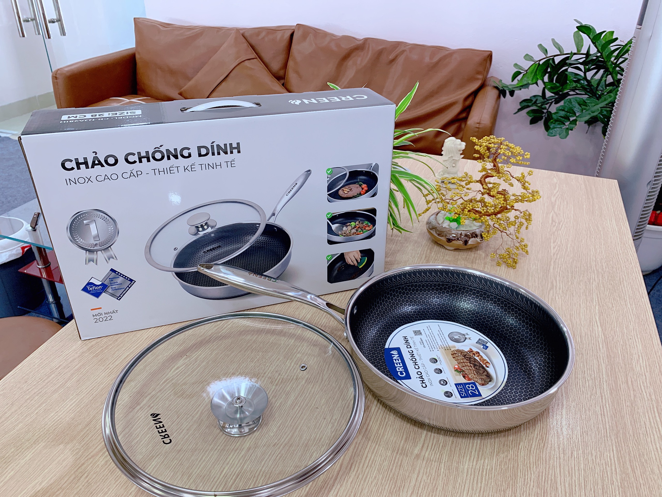 Chảo Chống Dính, Vân Tổ Ong Cao Cấp CREEN CR-NJA30IH Inox SUS304 Dùng Cho Tất Cả Các Loại Bếp - Hàng Chính Hãng