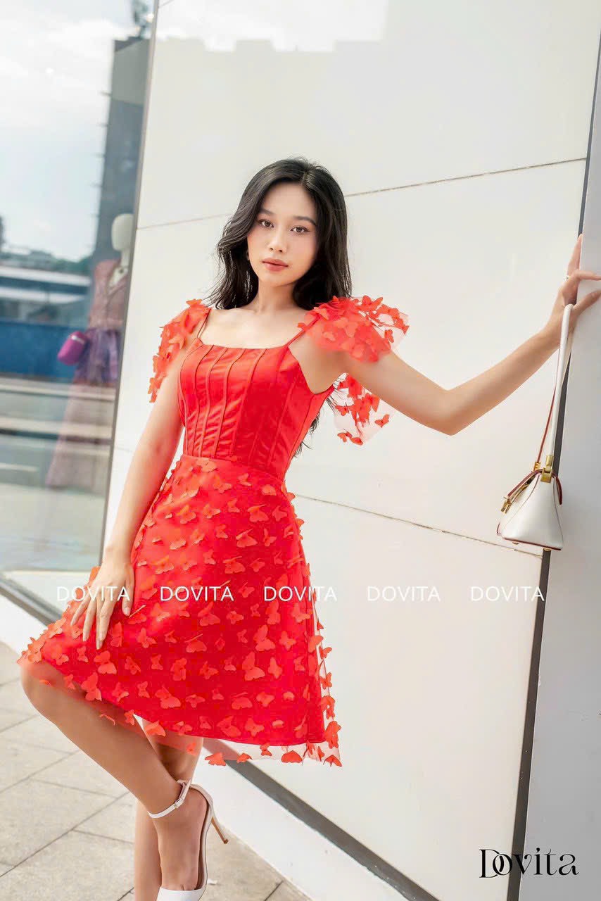 ĐẦM REN BƯỚM  MÀU Y HÌNH
