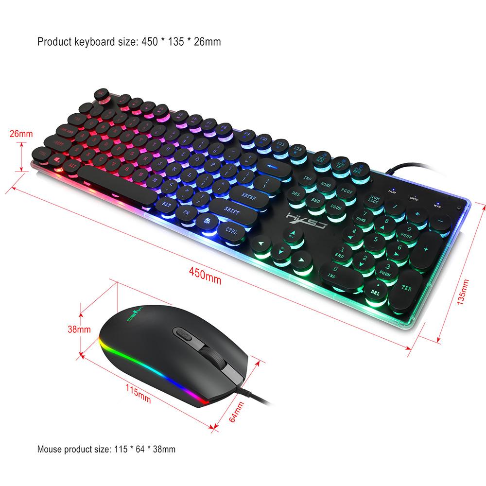 HXSJ V300Y Colorful Backlight Gaming Keyboard Mouse Set RGB Glowing USB Multimedia Ergonomic Mouse Keyboard Combos