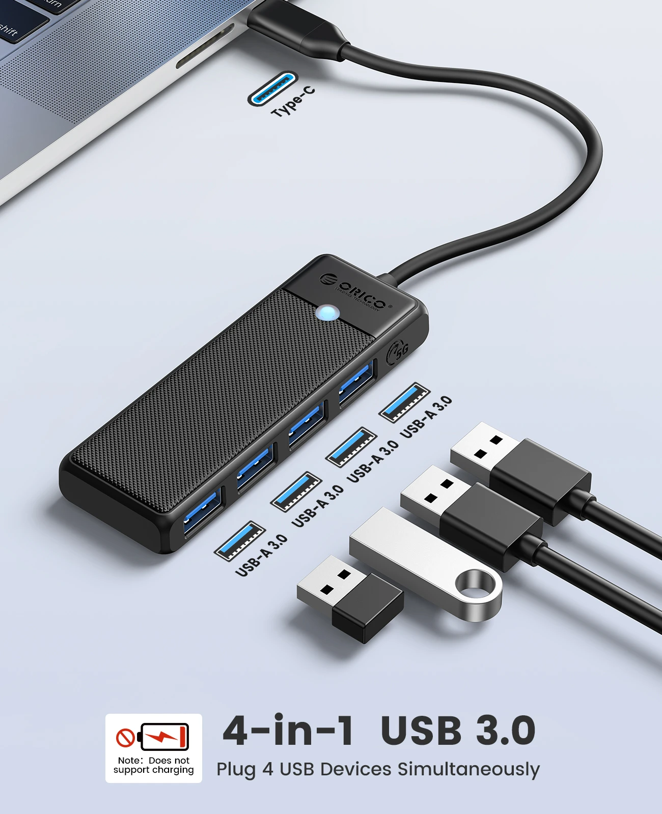 Bộ chia Hub USB TypeC 1 ra 4 cổng USB 3.0 ORICO PAPW4A-C3-015 - Hàng Chính Hãng