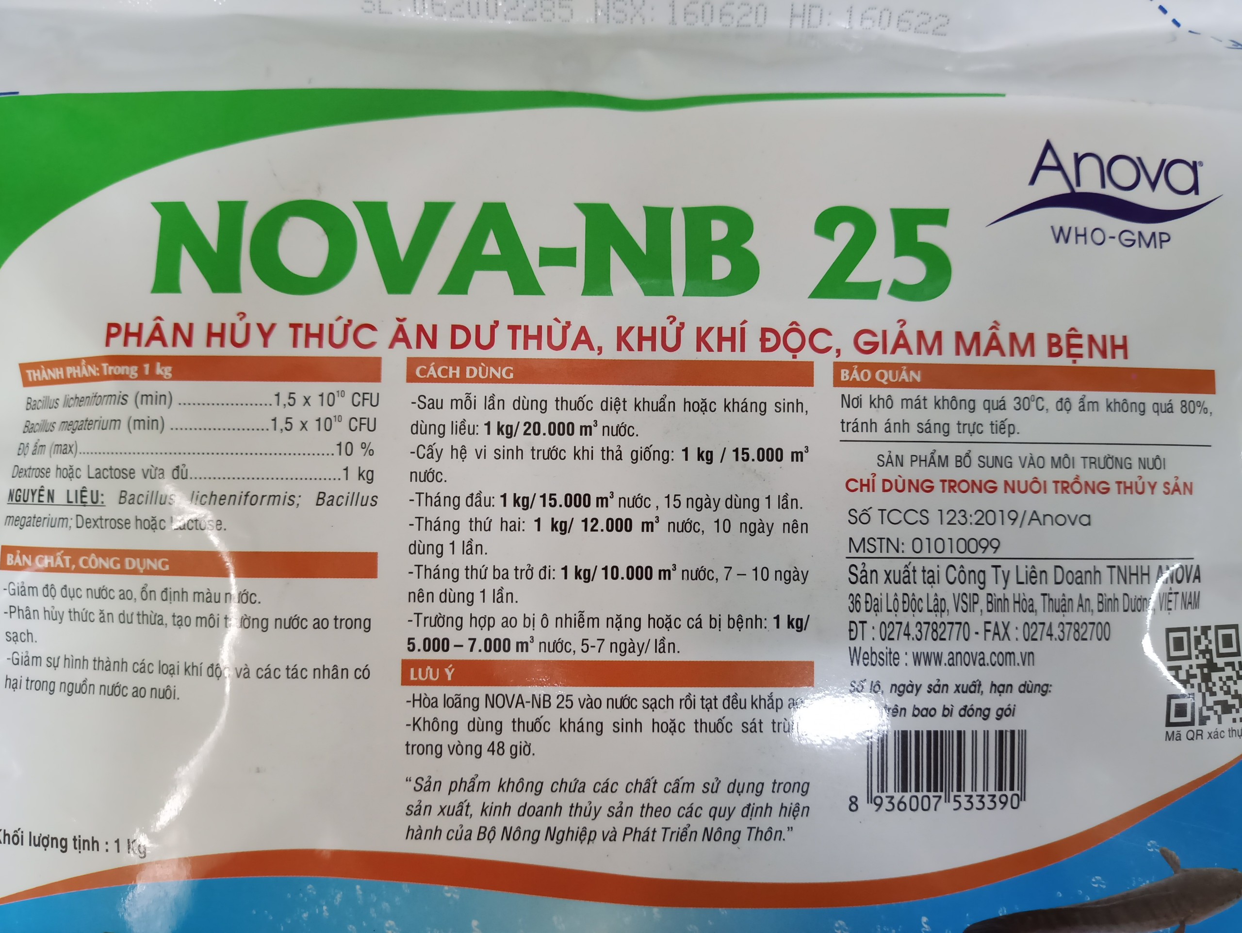 Chế Phẩm Sinh Học Xử Lý Môi Trường Nước Ao Cá NB25 (Gói 1kg)