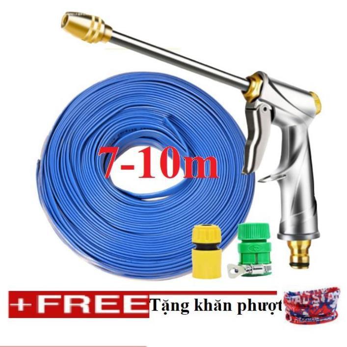 Bộ dây vòi xịt nước rửa xe, tưới cây . tăng áp 3 lần, loại 7m, 10m 206701-2 đầu đồng,cút, + tặng khăn phượt