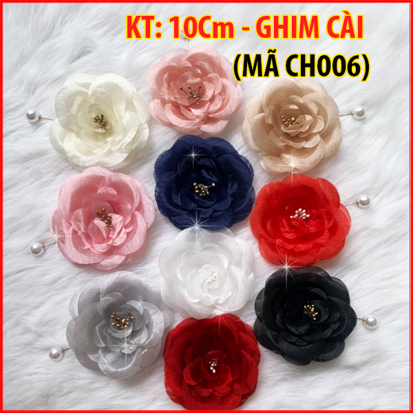 Tag Hoa Voan Lớn Cài Áo HANDMADE, Kiểu Cài Áo Hoa Có Ghim, Có Trâm Cài Áo Váy , Hoa Cài Áo Voan Cở Lớn CH006