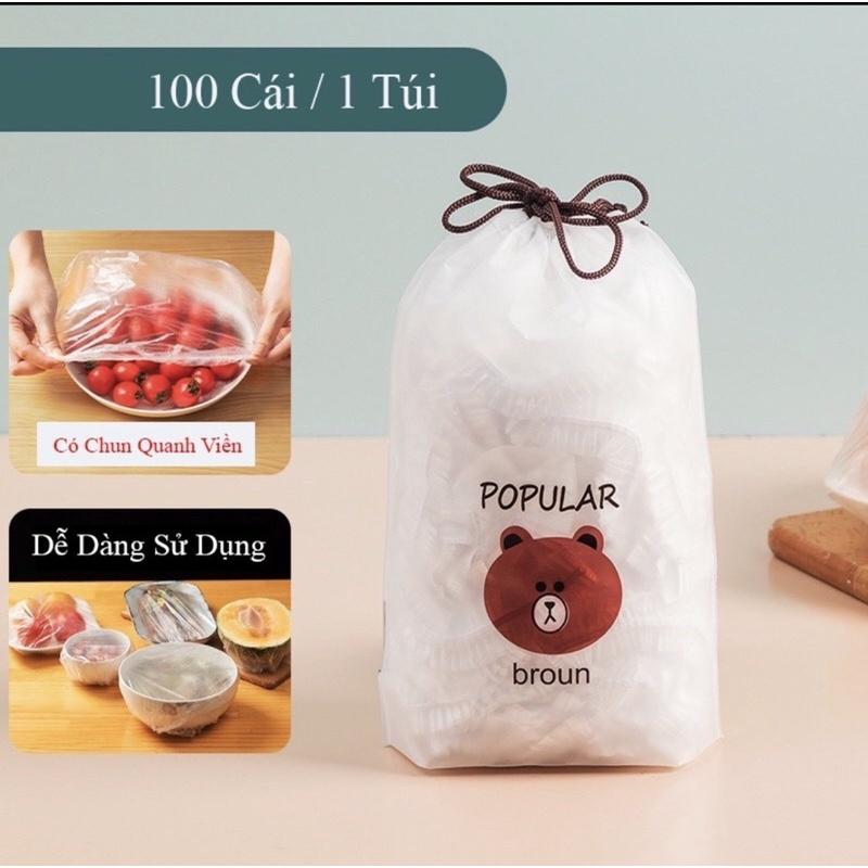 Màng Bọc Thực Phẩm Có Chun Combo 100 cái Co Dãn Tái Sử Dụng Được Kèm Túi Gấu