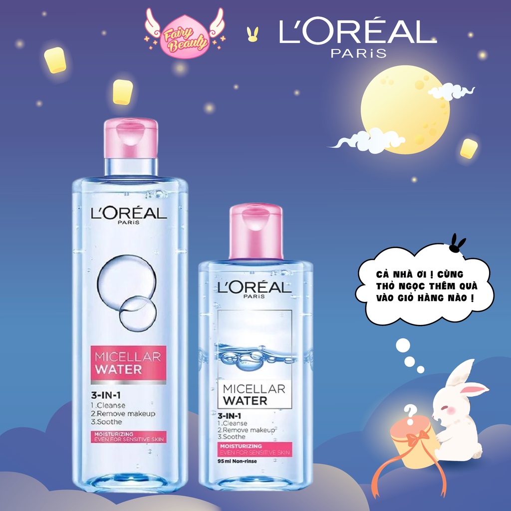 [L'OREAL PARIS] Nước Tẩy Trang Cho Da Khô Nhạy Cảm Giúp Sạch Sâu Ẩm Mịn Micellar Water 3-in-1 Moisturizing 400/95ml