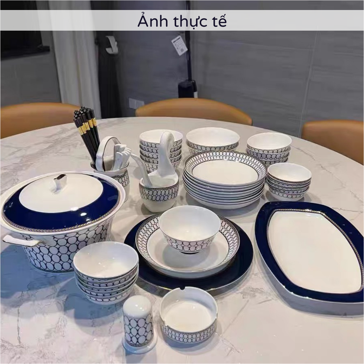 Bộ bát ăn cơm SỨ XƯƠNG Giang Tây cao cấp 60 chi tiết - Bộ chén ăn cơm sang trọng, tinh tế - Bát đĩa mỏng nhẹ nhưng cứng trong và cách nhiệt tốt. Mã GS23