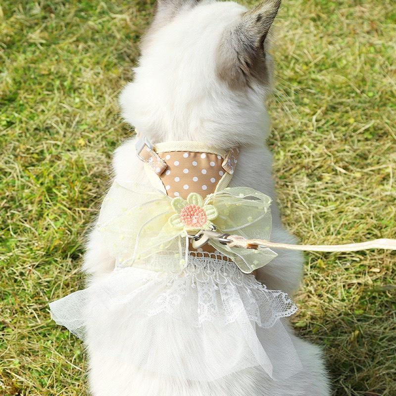 Dây dắt chó mèo kèm yếm công chúa có nơ hoa