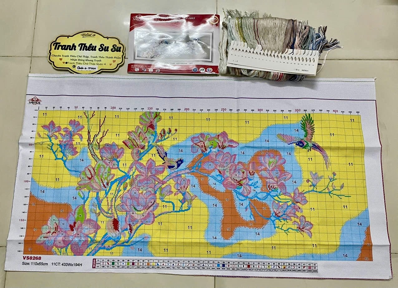 Tranh thêu kín Hoa phong lan vs8268, kích thước 110 x 55 cm, 11ct thêu 3 sợi