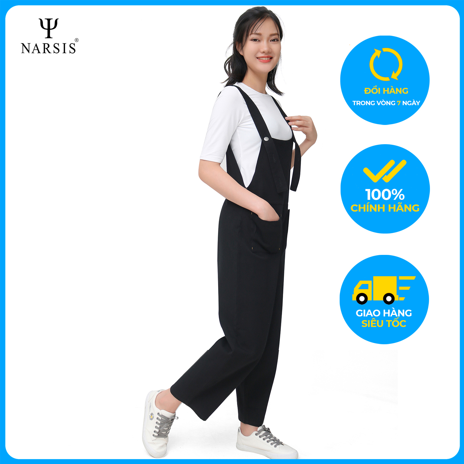 Quần yếm nữ kaki đen Narsis P0009