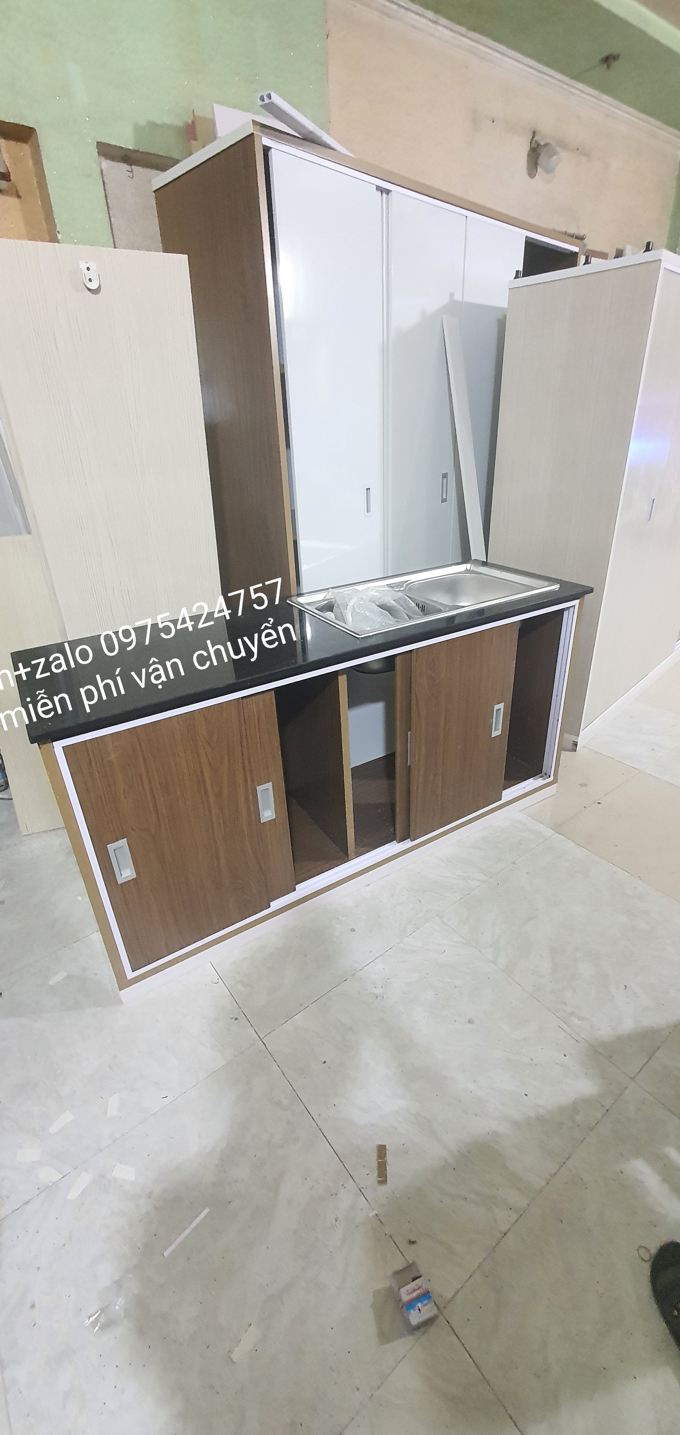 Tủ bếp MINI sẵn 2 bồn rửa mặt đá