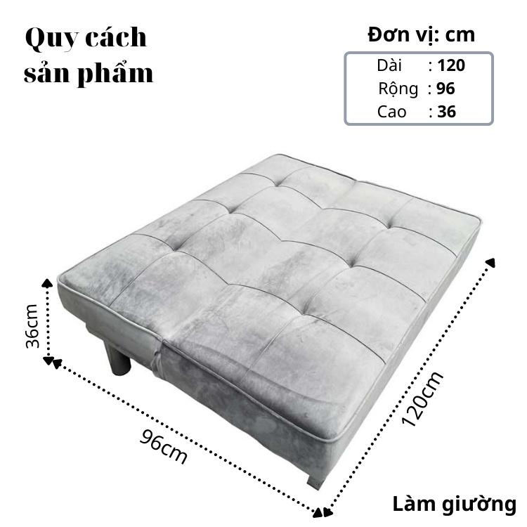 Sofa Bed mini size 1.2m cho nhà nhỏ - Sofa đơn nhỏ gọn vải Nhung xám decor nhà xinh xắn