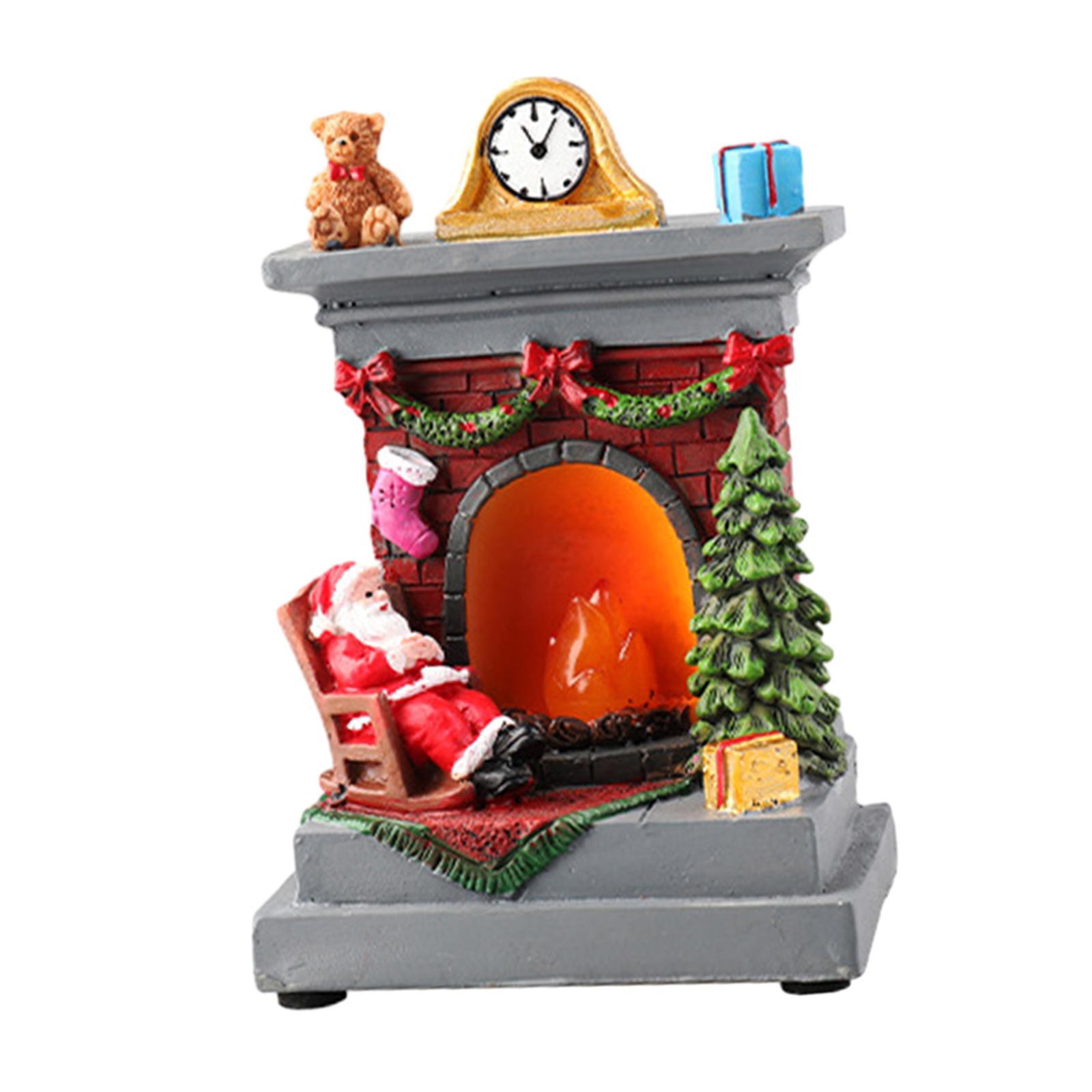 Christmas Fireplace Figurine Decorations Resin for Tabletop Living Room Home