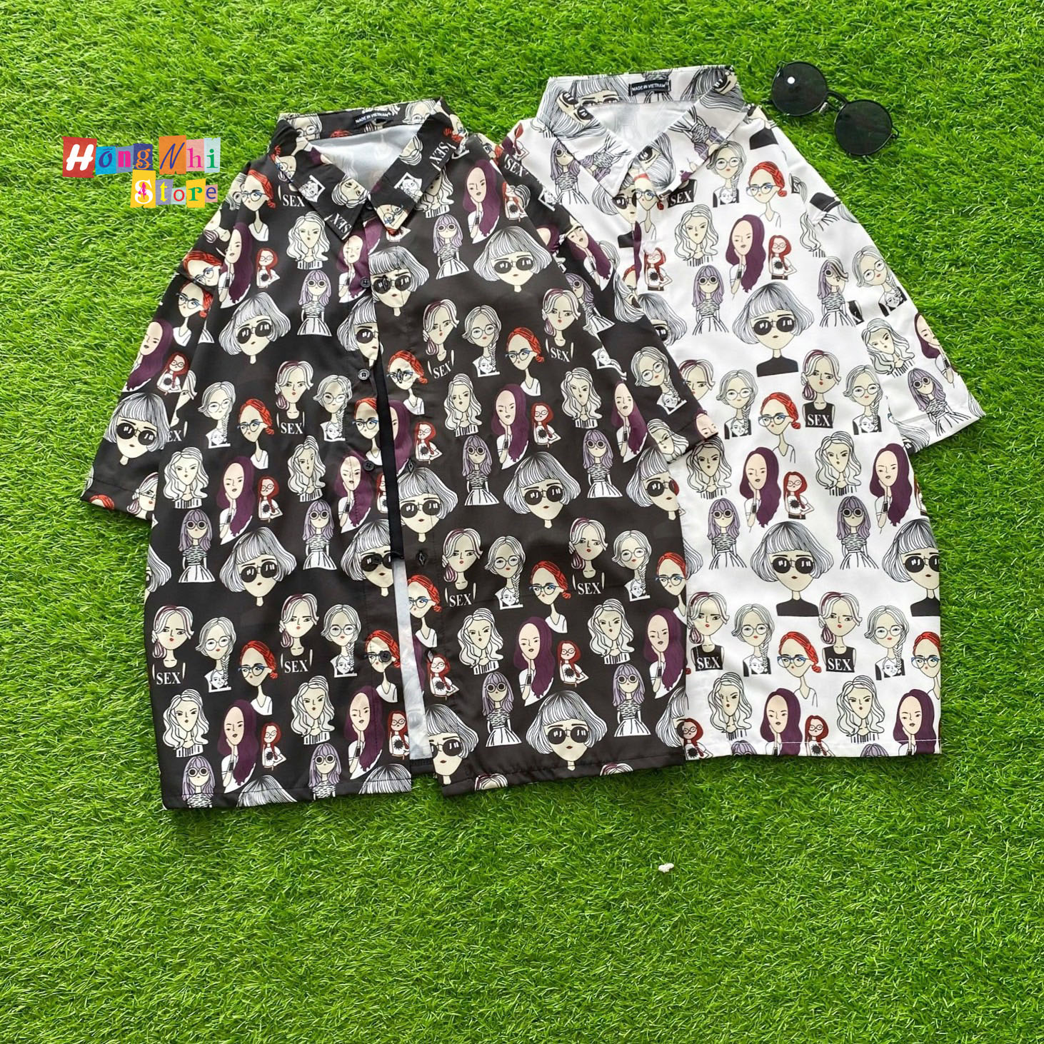 Áo Sơ Mi Hoạ Tiết Tay Lỡ Dáng Rộng, Sơ Mi Tay Lửng Unisex - MM