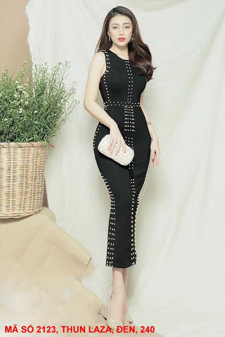Đầm ôm thun Laza kết hạt đồng MS 21239