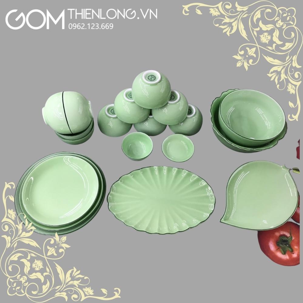 Bộ Bát Đĩa Ngọc Xanh Ngọc - Bát Đĩa Sứ Bát Tràng - Gốm Thiên Long