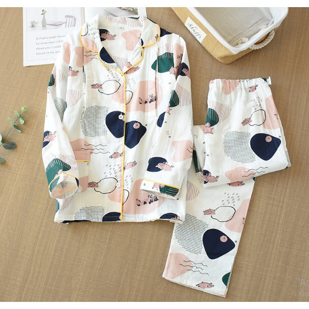 Bộ đồ bầu, sau sinh cho con bú, Pijama thô đũi cực mát  PIG 2 MÀU