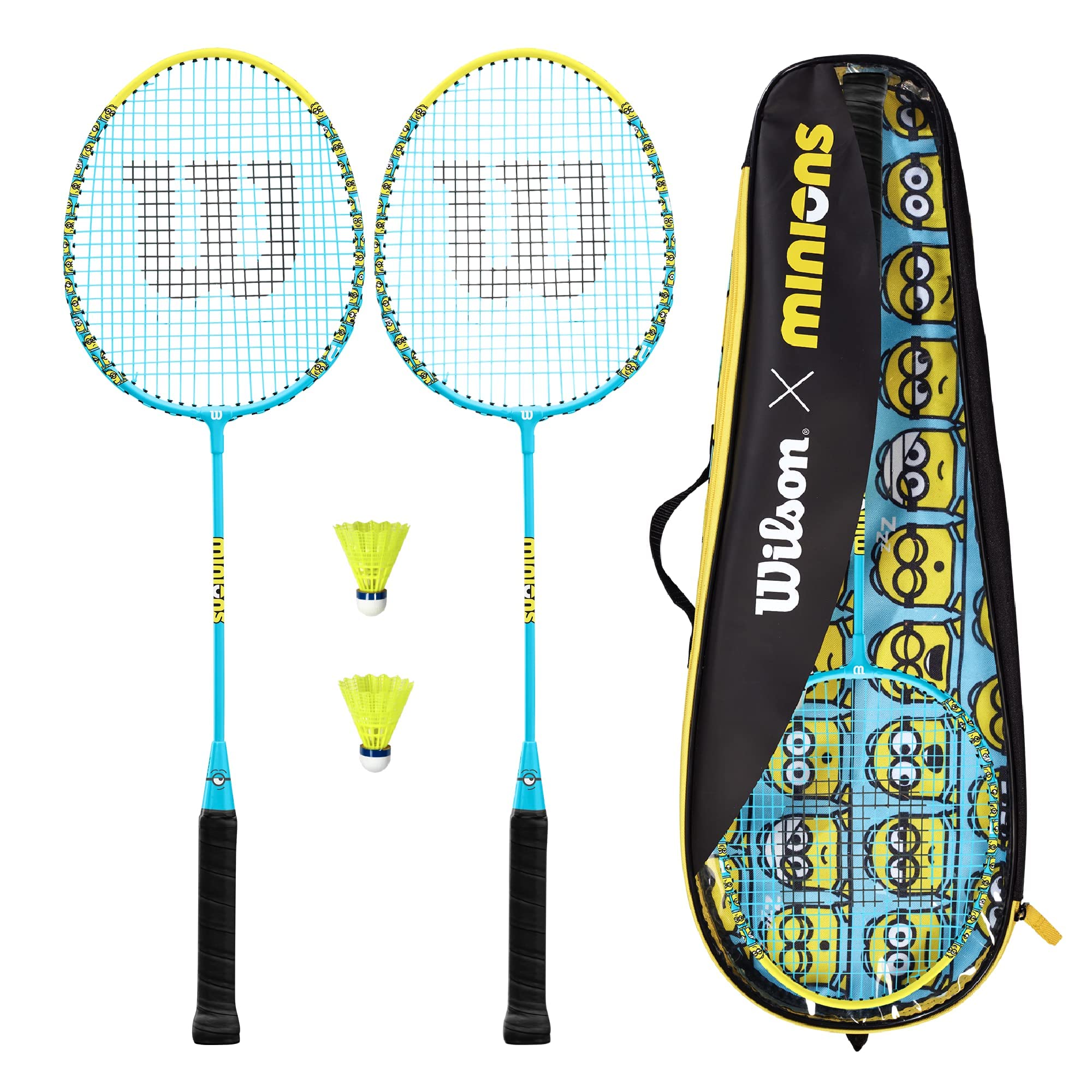 Bộ vợt cầu lông Wilson Unisex - Adult Minions Badminton, Black/Yellow, 2 (gồm 2 vợt, 2 quả cầu và 1 túi da đựng)