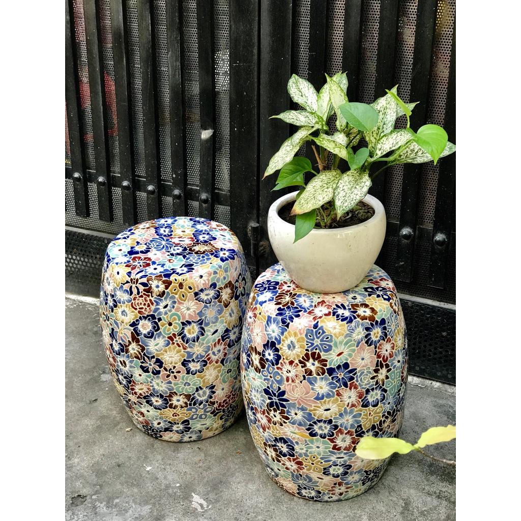 Ghế đôn tròn gốm sứ bách hoa thủ công, ngồi hay trang trí decor, hàng thủ công mỹ nghệ