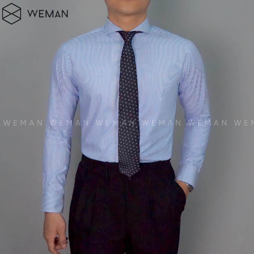 Áo Sơ Mi Sọc Nam, Áo Sơ Mi Nam Kẻ Sọc Xanh Cổ Cutaway Sang Trọng, Chất Liệu Cao Cấp Mịn Mát Thấm Hút Mồ Hôi WEMAN - KS02