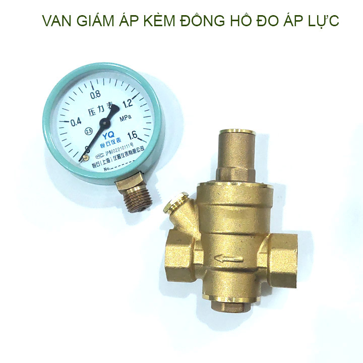 Van giảm áp bằng đồng kích thước DN15, DN20, DN25 tùy chọn kèm đồng hồ đo