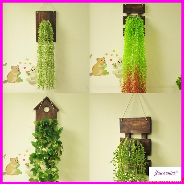 Giỏ hoa lá giả treo tường bằng gỗ trang trí nhà cửa, ban công, cầu thang, tiểu cảnh, decor nhà hàng, quán cà phê độc đáo
