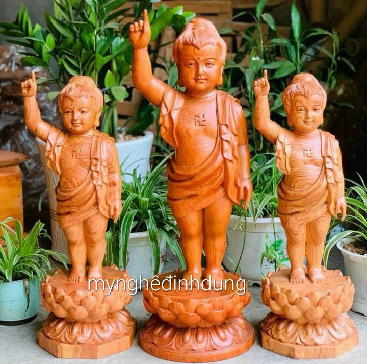 Tượng phật đản sinh bằng gỗ hương đá kt cao 40×15cm