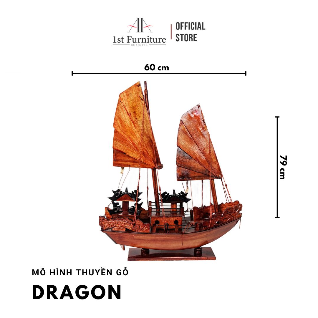 Mô hình Thuyền Cổ DRAGON cao cấp, mô hình thuyền gỗ tự nhiên sang trọng lắp ráp sẵn 1st FURNITURE