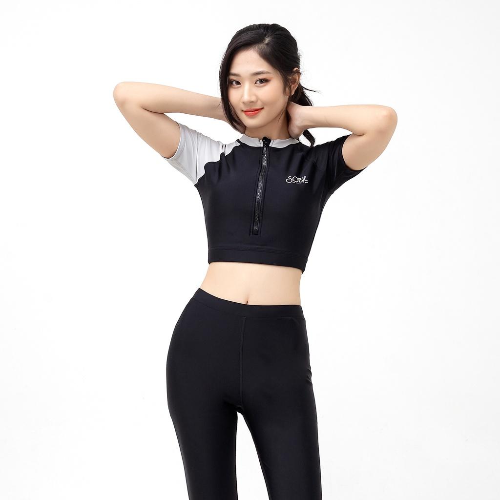 Áo bơi nữ tay ngắn croptop khoá kéo Cloudy Hebe Sobie