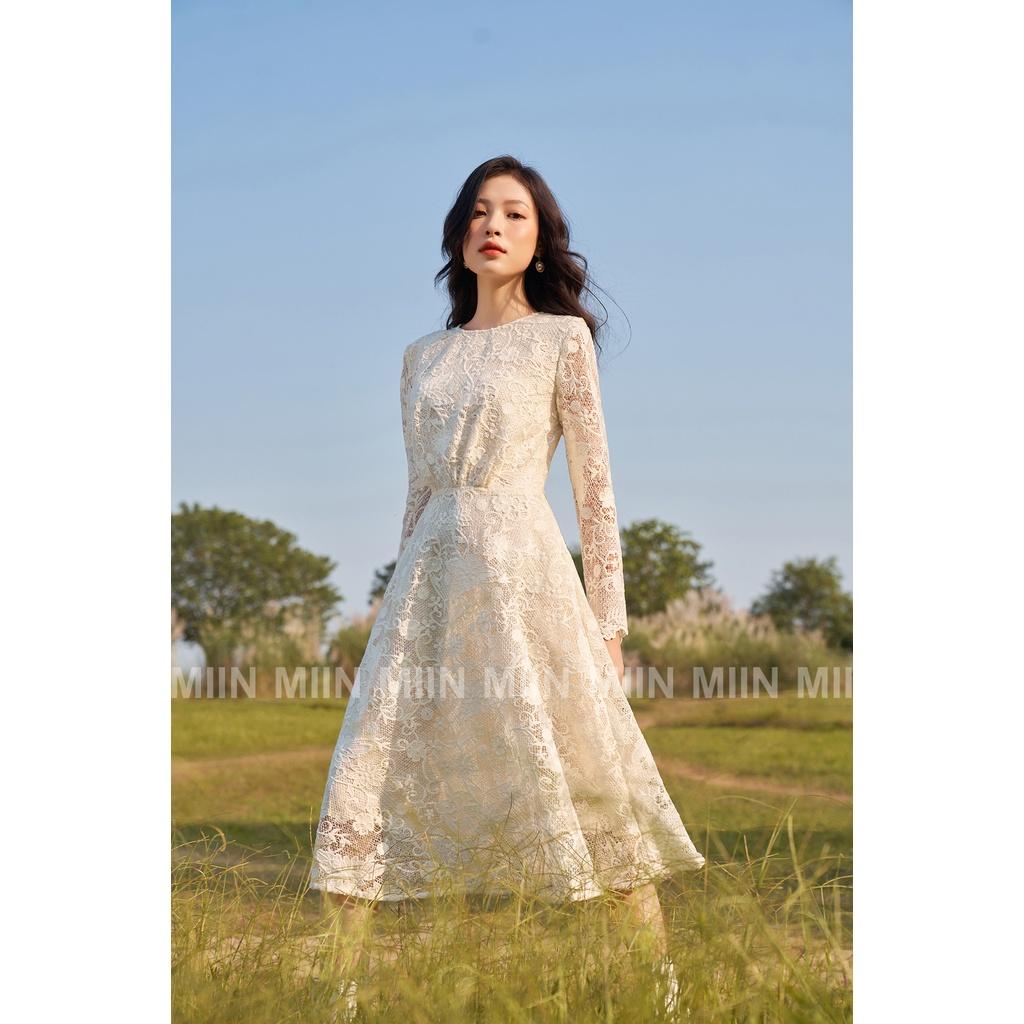 D00614 - Đầm thiết kế cao cấp flower lace cổ tròn Miu Store