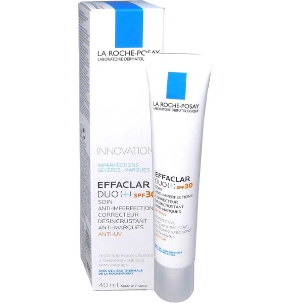 La Roche-Posay - Kem Dưỡng Giảm Mụn Thông Thoáng Lỗ Chân Lông Dou+  Chống Nắng SPF 30+ Effalar Dou+ SPF 30+ Corrective Unclogging Care Anti Imperfection Anti-Mark, Anti UV 40ml