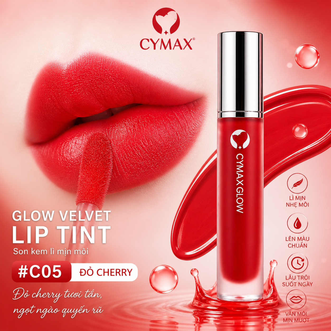 Son Kem CYMAX Glow Velvet Lip Tint - Lì Mịn Như Nhung, Căng Mướt Môi Chuẩn Hàn - Không Trôi