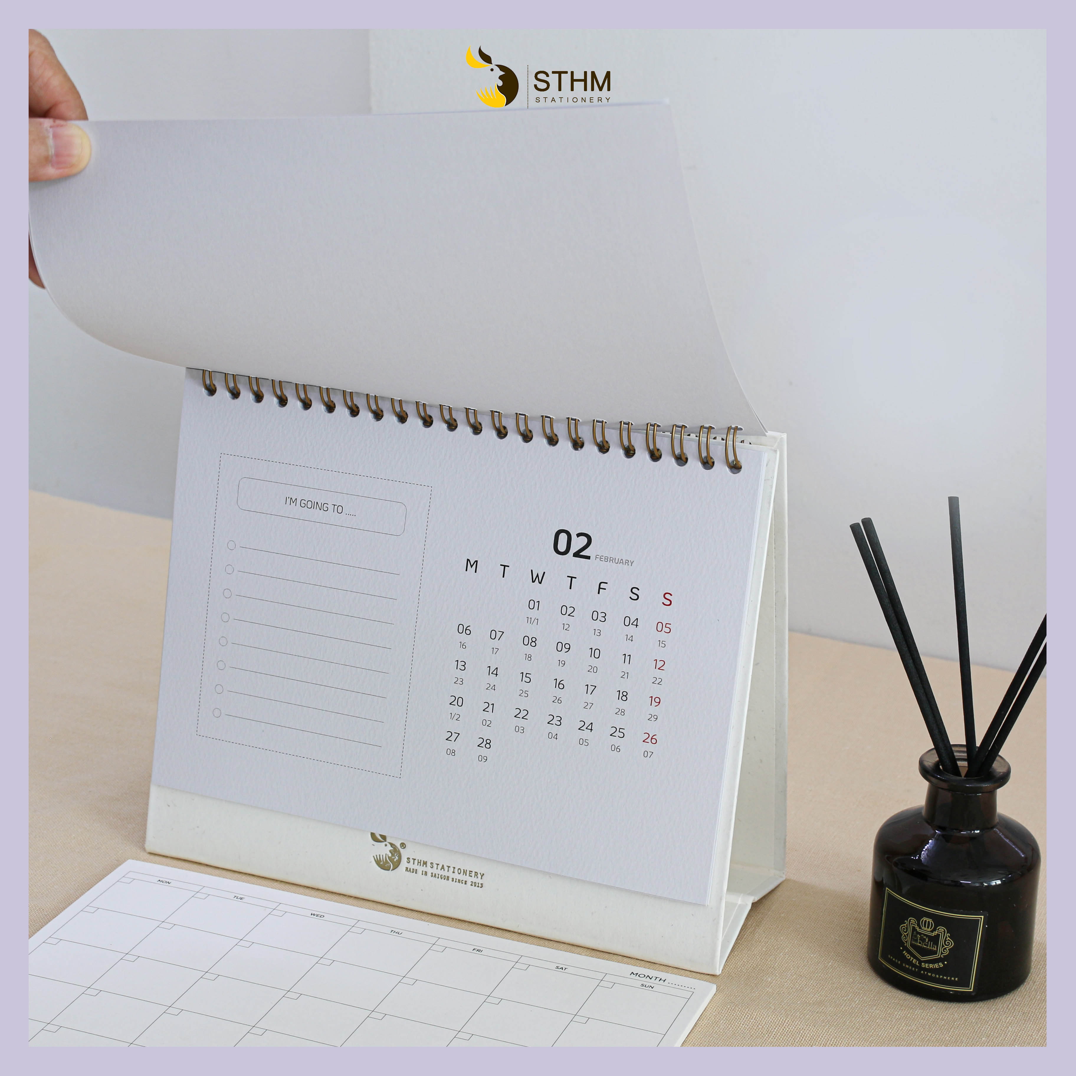 [STHM stationery] - Lịch bàn lò xo 2023 - Light purple - Giấy mỹ thuật cao cấp - Có lịch âm dương và checklist