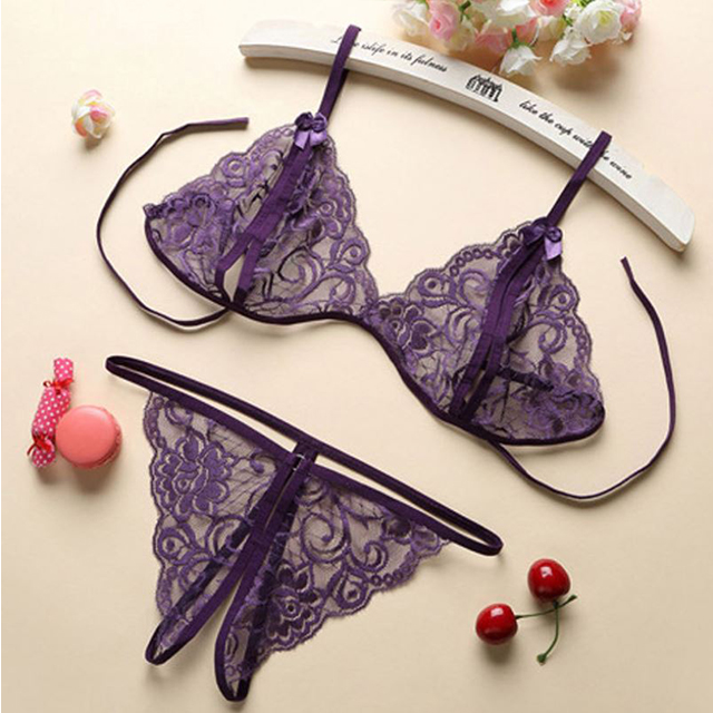 Set Bikini Áo Ngực 2 Dây Không Gọng Và Quần Lót Nữ Lọt Khe Thêu Ren Nhiều Màu Gợi Cảm SB02 Freesize Dưới 60kg