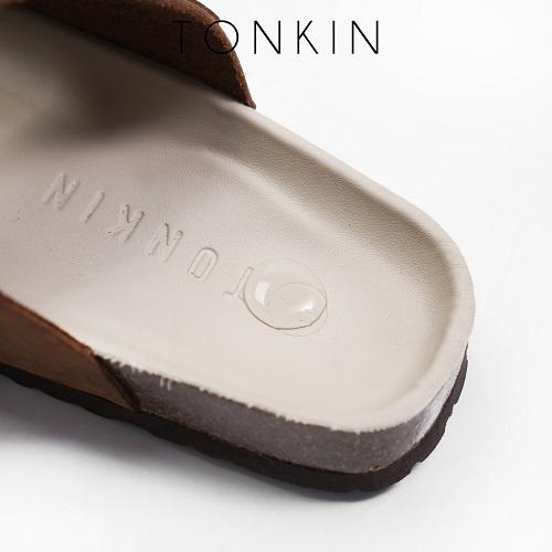 Dép đế trấu nam màu nâu da thật BIRKEN STOCK quai chéo, dép da nam chống thấm mồ hôi chịu nước GIÀY NAM TONKIN