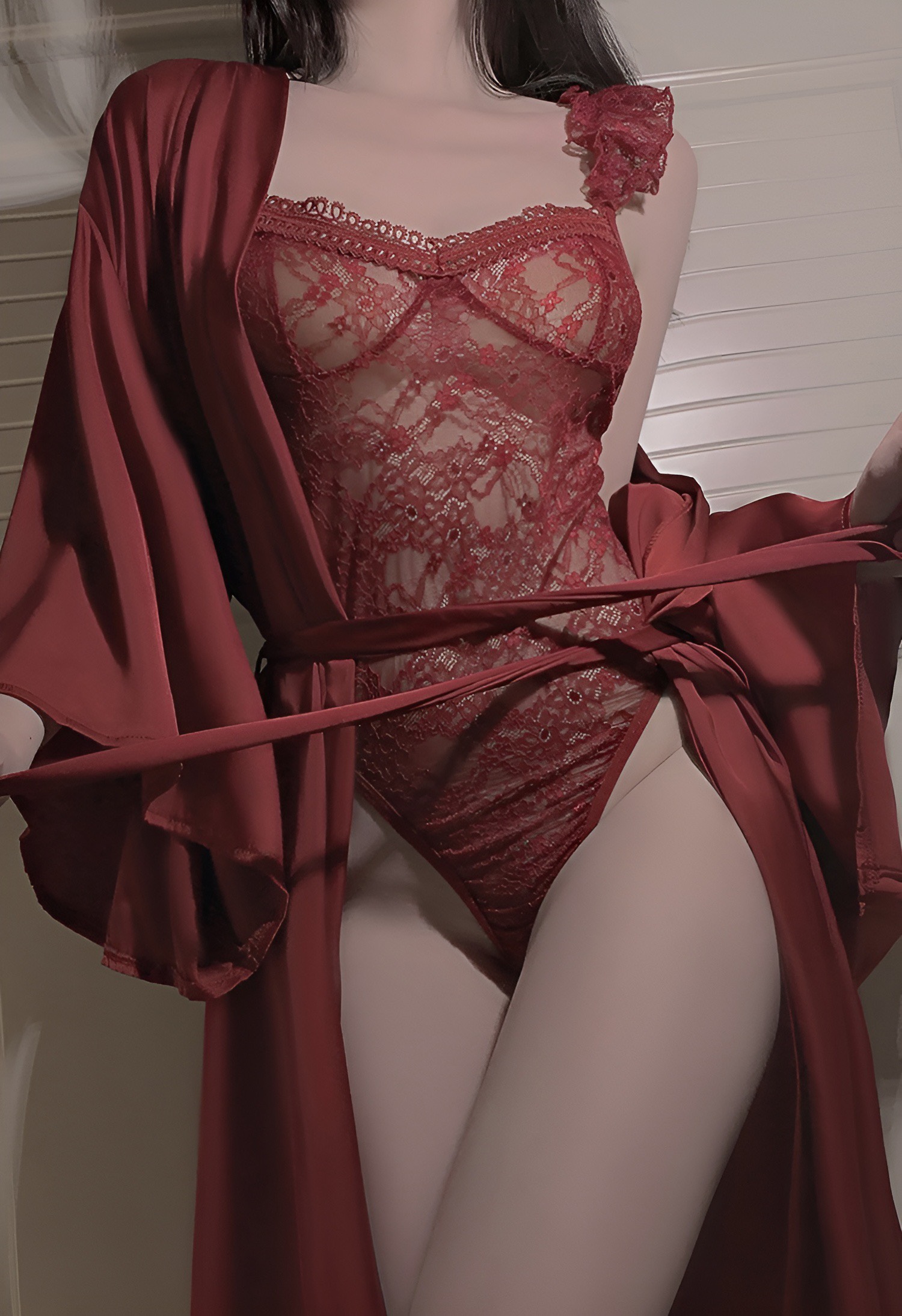 Bộ Bodysuit Nữ Phối Áo Choàng - B.Lingerie