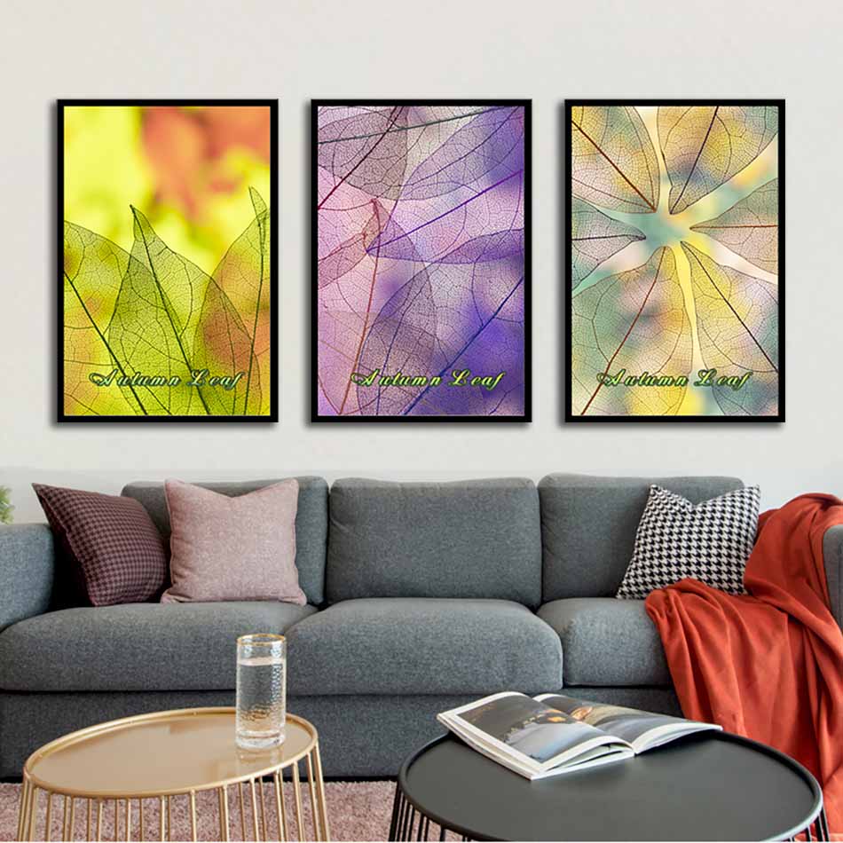 Bộ 3 tranh canvas treo tường Decor Họa tiết lá mùa thu - DC134