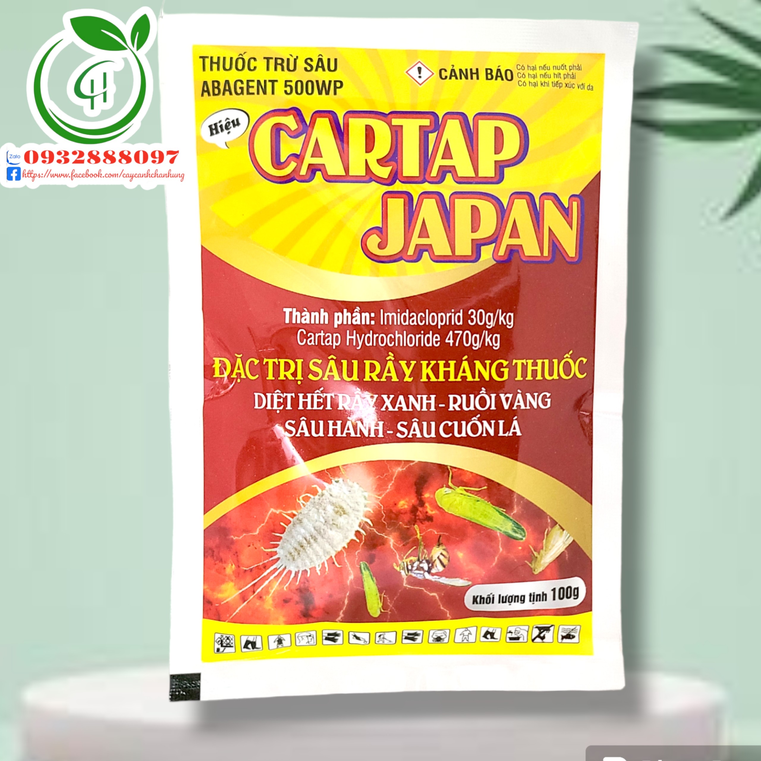 Chế phẩm CHUYÊN TRỪ RẦY RỆP RUỒI VÀNG ĐỤC TRÁI, côn trùng 2 HOẠT CHẤT GỒM Imidacloprid kết hợp Cartap Hydrochloprid