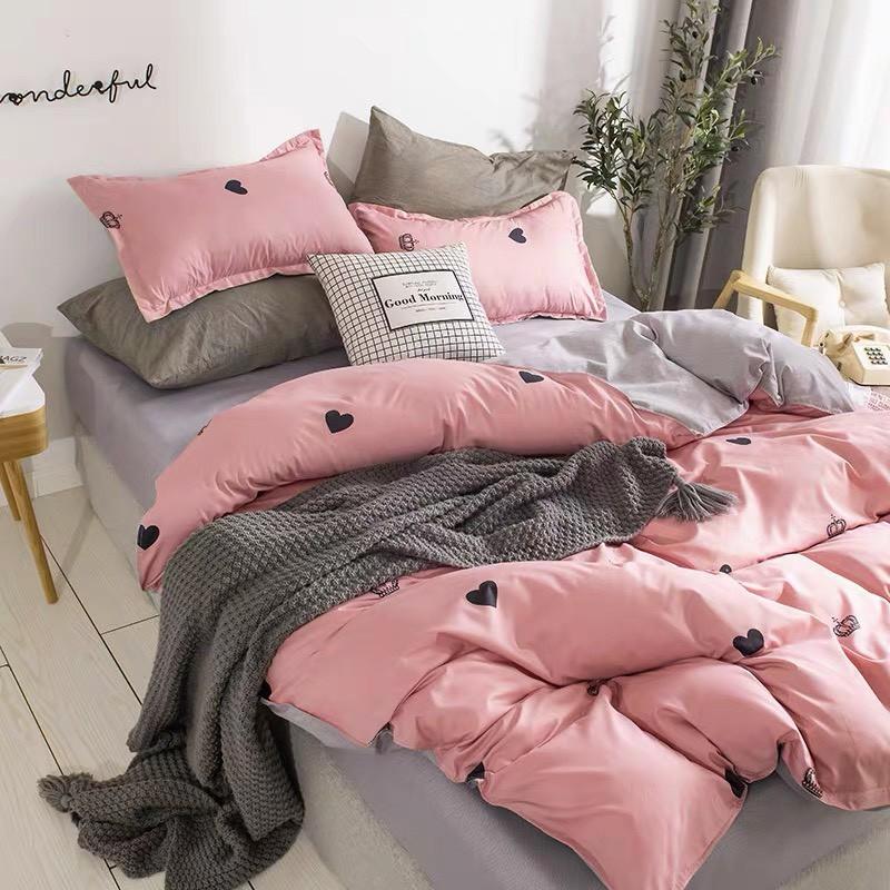 Chăn Ga Gối Đệm -Sét Chăn Ga Gối Tim Hồng Vương Miện PolyCotton Punpu3051