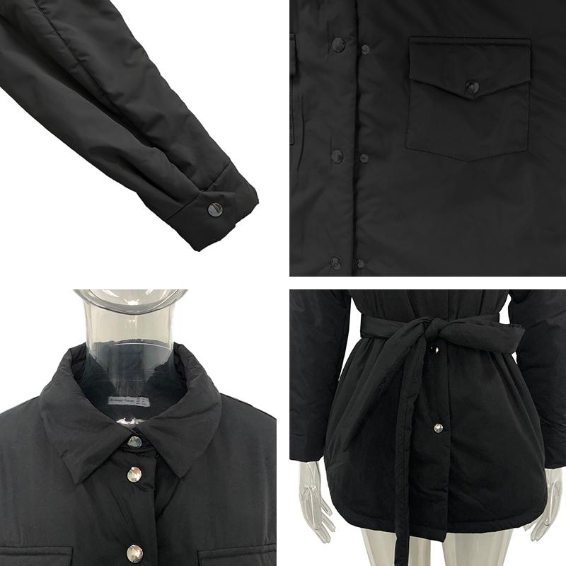 Cổ Gập Parkas Thời Trang Nữ Phối Dây Áo Khoác Nữ Thanh Lịch Chắc Chắn Túi Trước Cotton Áo Khoác Nữ Nữ