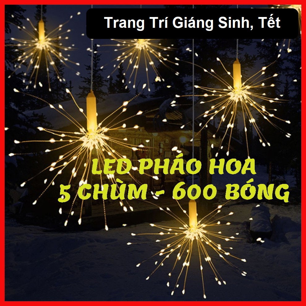 Bộ 5 Dây Đèn Pháo Hoa Led 600 Bóng 2 tầng 3 tầng Hình, Trang Trí Sân Vườn, Giáng Sinh Độc Đáo