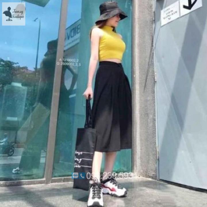 Quần ống rộng giả váy lưng cao, chất đũi hàn mát mịn