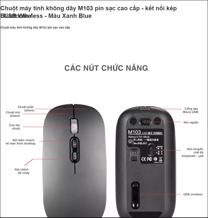 CHUỘT KHÔNG DÂY M103 SỬ DỤNG PIN SẠC KHÔNG LO THAY PIN