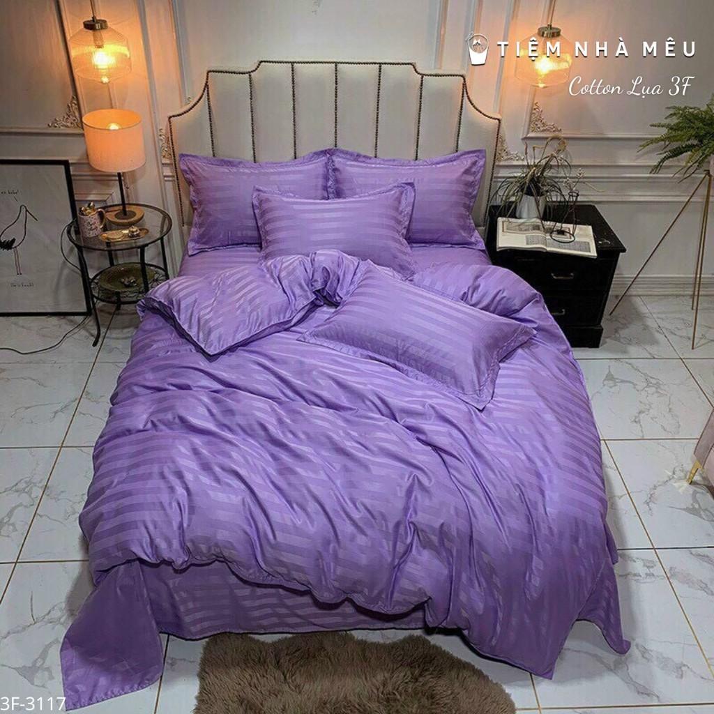 Bộ Chăn Ga Gối Cotton 3F m6/m8/2m -Tiệm Nhà Mêu Set 4 Món Hoạ Tiết Kẻ Mờ Chuyên Dùng Cho HOMESTAY - KHÁCH SẠN