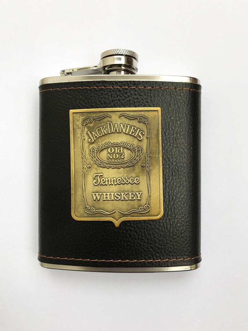 Bình đựng rượu mini inox 7oz bọc da đen Jack Daniels(210ml)